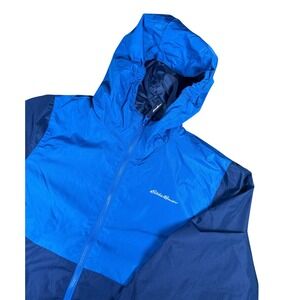 Eddie Bauer Kids Large 14/16 Blue Lightweight Hooded Rain Windbreaker Jacket